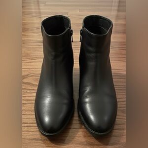 Black Leather Block Heel Ankle Booties – Zipper Closure